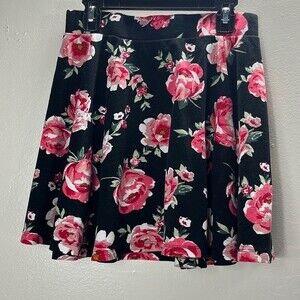 H&M Divided Pink & Black Floral Zip up Mini Women's Skirt Size S